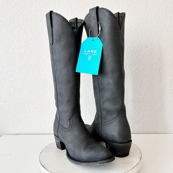 Lane Boots Shoes - NEW Lane PLAIN JANE Black Cowboy Boots Womens 7.5 Leather Western Cowgirl Tall
